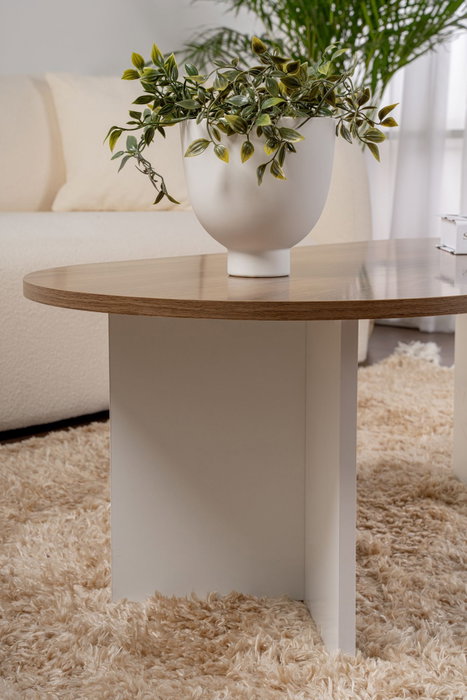 Nordure Mesa de Centro Sable Walnut, White. Mesa de Salón Elegante con Tablero de Partículas Recubierto de Melamina de 18mm en Color Nogal y Blanco.